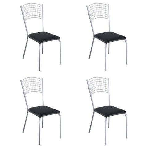 Kit 4 Cadeiras de Jantar Aço com Assento Estofado Multimóveis CR50273 Cromado/Preto