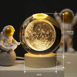 Luminária Abajur Sistema Solar 3d em Cristal Base de Madeira - Temas Sortidos - 3