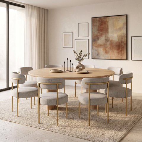 Cadeira Sala Jantar Margara Kit 8 Base Aço Dourado Linho D03 - D'Rossi