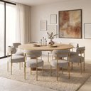 Ver imagem 1 de Cadeira Sala Jantar Margara Kit 8 Base Aço Dourado Linho D03 - D'Rossi