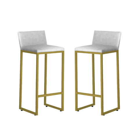Kit 2 Banqueta Alta Dani Reforçada Decorativa Balcão Bancada Cozinha Bar Base Dourada Courino Branco