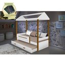 Ver imagem 1 de Cama Montessoriana Infantil Sara Solteiro C/ Cama Auxiliar - Branco/amêndoa Incluso Lousa Mágica