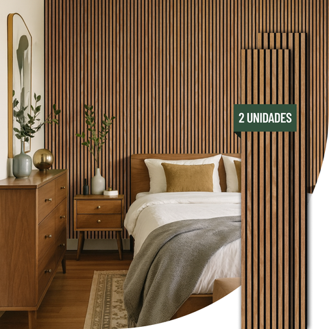 Kit 2 Painel Ripado de Madeira Natural Acústico Ikara - 270x32cm