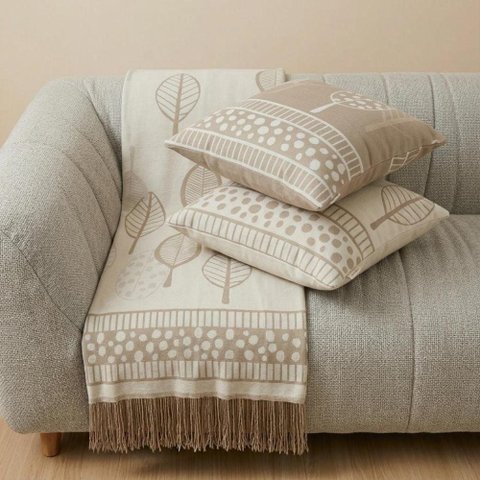 Kit Manta e Almofadas Decorativas para Sofá Bahamas Bege - Nexta Casa