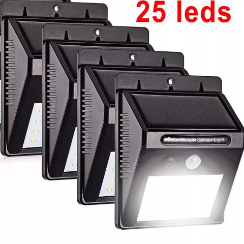 Kit 4 Luminária Solar de Parede 25 Leds com Sensor de Movimento e Acendimento Automático