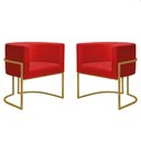 Ver imagem 1 de Kit 2 Poltronas Reforçadas Decorativa Sala Nayara Base Ferro Dourado Suede Vermelho