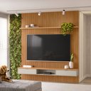 Ver imagem 3 de Painel Ripado Para TV 75 Pol Slats e Bancada Lisa 219x250cm L05 Nature Off White - Lyam Decor Slats 