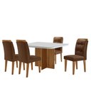 Ver imagem 1 de Sala de Jantar Mesa 90cm Olímpia em Mdf com Vidro Canto Copo 4 Cadeiras Carol Moderna Mobília