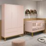 Jogo de Quarto Infantil Guarda Roupa 3 Portas e Berço Classic Rosa Fosco com Pés Amadeirado - Reller - 1