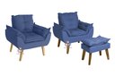 Ver imagem 1 de Kit 2 Poltronas Decorativas e Puff Opala Suede Azul Marinho Smf Decor