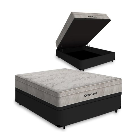 Cama Box Baú Casal com Colchão de Molas Ensacadas Ortobom Airtech Springpocket 138cm