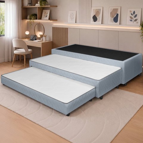Base Tribox Solteiro Anne c/ Dupla Auxiliar 48 cm X 88 cm Cinza