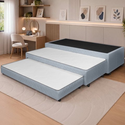 Base Tribox Solteiro Anne c/ Dupla Auxiliar 48 cm X 88 cm Cinza