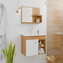 Ver imagem 1 de Conjunto Gabinete de Banheiro em Mdf com Espelheira com Cuba Lótus Cinamomo com Offwhite - Rede Móve