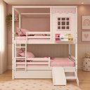 Ver imagem 1 de Treliche Infantil Casinha Reta com Escorregador Madeira Maciça Branco e Rosa Megamobília