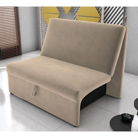 Sofá Cama Vera 2 Lugares 113cm Bege Suede Matrix Assento D20 Madeira