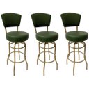 Ver imagem 1 de Kit 3 Banquetas Alta Bar Giratória com Encosto Cor Dourado Fosco Assento Grosso Confortável Verde