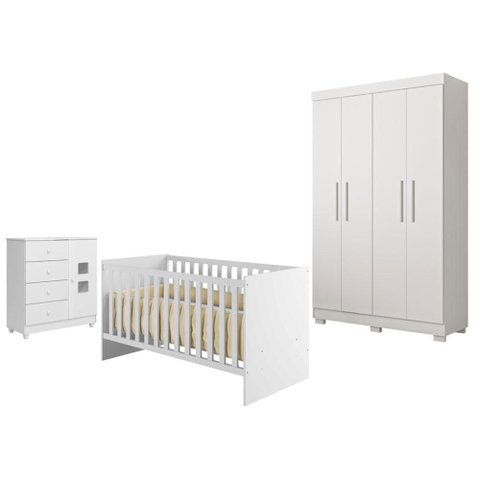Guarda Roupa Florida com Cômoda Life Berço Nacional Life 2186 Branco Acetinado - Tigus