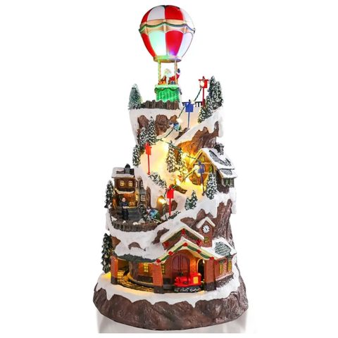 Vila Natalina Balão e Trem C/ Som Luz e Movimento 46cm
