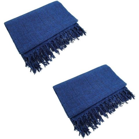 Kit 2 Mantas Gigantes para Sofá 2,40x1,80 Algodão:Azul com Preto Mesclado