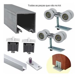 5 Kit Trilho Porta Correr 80Kilos 2Mt com Tri 1/2 + 6 Roldana - 2