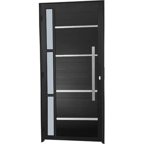 Porta de Aluminio Lambril Frisos Visor Lateral com Puxador Linha Premium:2,10 X 0,80/direita/preto