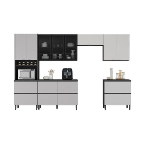 Cozinha Completa Itatiaia Lumina 350cm em Madeira Mdf Grafite/fendi