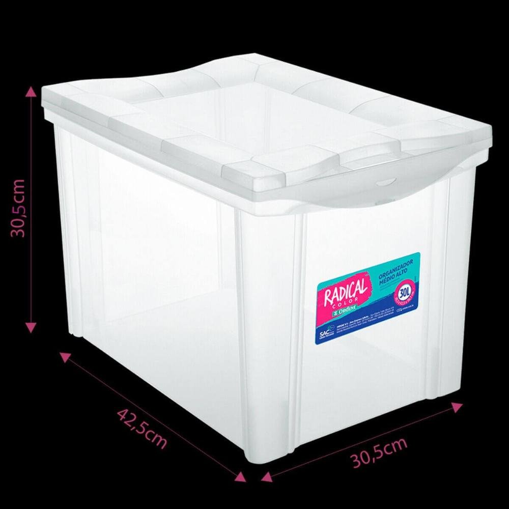 Caixa Organizadora Plástica Alta 30l Transparente Ordene Radical Color Organize Brinquedos Closet - 5