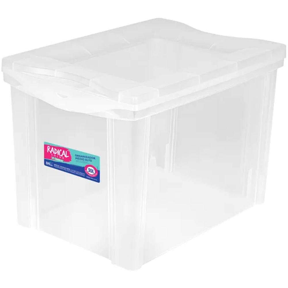 Caixa Organizadora Plástica Alta 30l Transparente Ordene Radical Color Organize Brinquedos Closet - 6