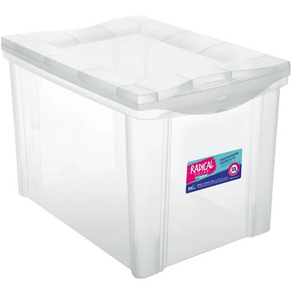 Caixa Organizadora Plástica Alta 30l Transparente Ordene Radical Color Organize Brinquedos Closet