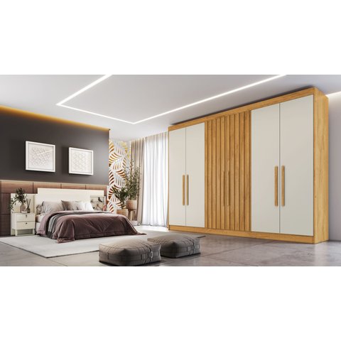 Guarda Roupa Potenza 100% MDF 6 Portas Peroba Off White Móveis Europa