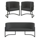 Ver imagem 3 de Kit 2 Poltronas + Sofá 2 Lugares Base de Metal Gold Corino Cor:cinza