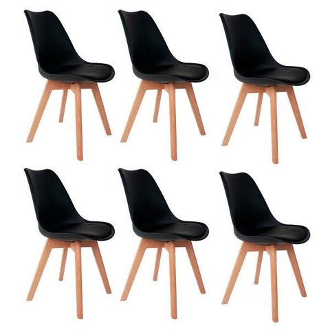 Kit 6 Cadeiras Eames Wood Leda para Sala de Jantar Cozinha e Escritório