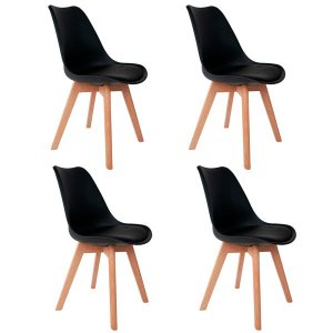 Kit 4 Cadeiras Eames Wood Leda Design - Preto Preto