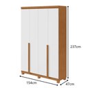 Ver imagem 5 de Guarda Roupa Solteiro e Closet Alonzo 4 Portas de Bater 2 Gavetas MDF Laqueado Amendoa Clean-Branco
