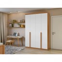 Ver imagem 7 de Guarda Roupa Solteiro e Closet Alonzo 4 Portas de Bater 2 Gavetas MDF Laqueado Amendoa Clean-Branco