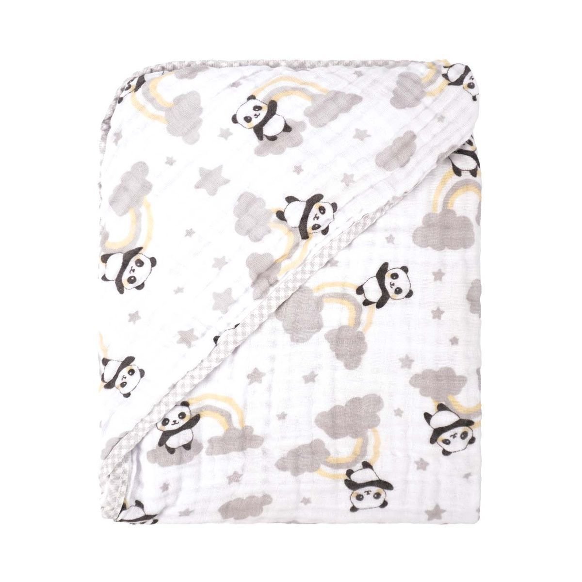 Toalha de Banho Bebe Soft com Capuz Bublim: Panda Cinza