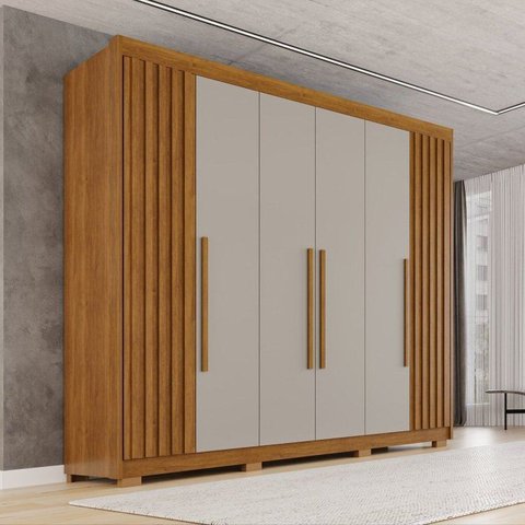Guarda-Roupa Casal com Pés 100% MDF 6 Portas 6 Gavetas Granada Premium Marrom/Cinamomo/Off-White