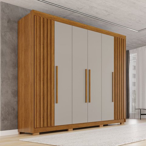 Guarda-Roupa Casal com Pés 100% MDF 6 Portas 6 Gavetas Granada Premium Marrom/Cinamomo/Off-White