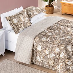 Edredom Super King 3 Peças Dupla Face Microfibra Porta Travesseiro Cobertor Estampado Cáqui - 2
