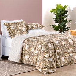 Edredom Super King 3 Peças Dupla Face Microfibra Porta Travesseiro Cobertor Estampado Cáqui - 3