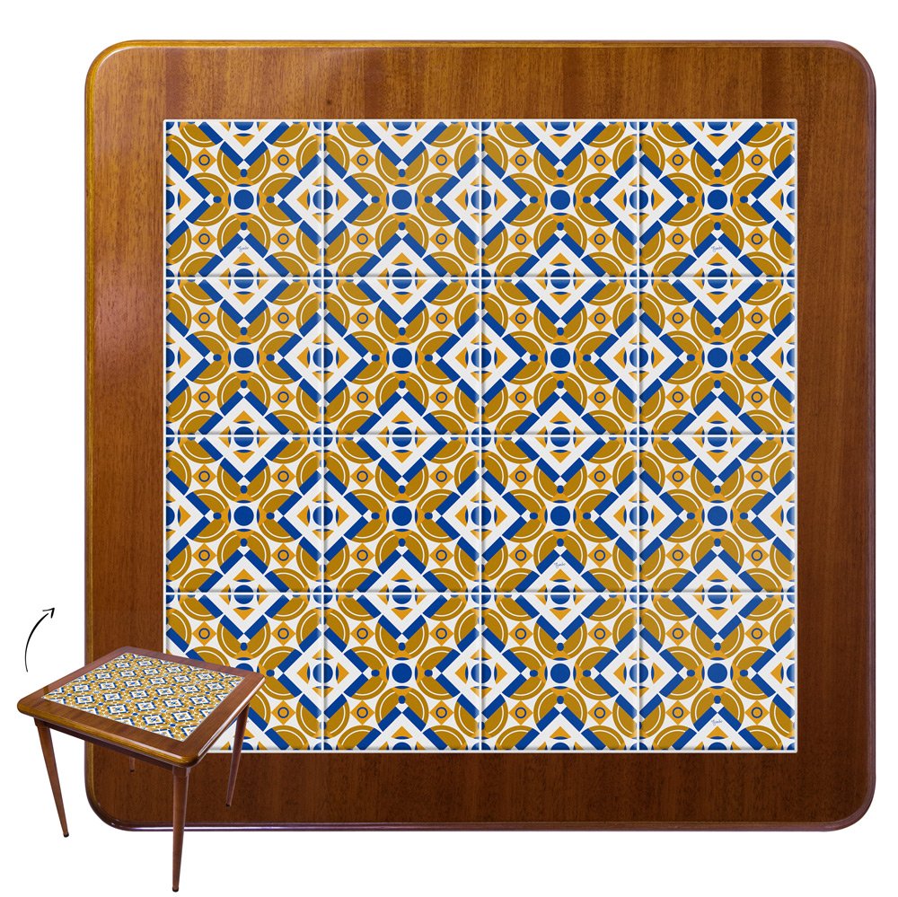 Mesa Madeira Azulejo 80x80cm - Base 4pé 78cm - Natural - Anos Dourados