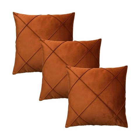 Kit 3 Capas para Almofada Drapeada Veludo Quadrada Várias Cores Cor:terracota