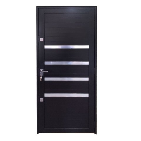 Porta Lambril de Alumínio Preto 210x80 com Maçaneta e Friso 3 Fechaduras Tetra Linha 30 - Esquerda