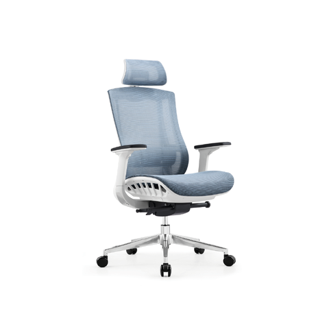 Cadeira de Escritório Presidente Toda em Tela Mesh Azul com Apoio de Cabeça Ajustável em Altura Beri