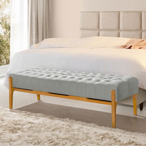 Recamier Base em Madeira Puerto 1,50m Capitonê Veludo Cinza Claro