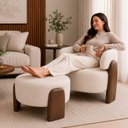 Ver imagem 2 de Poltrona com Puff Orgânico Argo Courino Marrom | Off White - Sallar Home