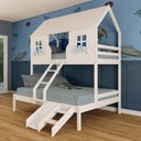Ver imagem 1 de Beliche Casal/ Solteiro Casinha Encantada com Kit Escada/ Escorregador Madeira Maciça Branco