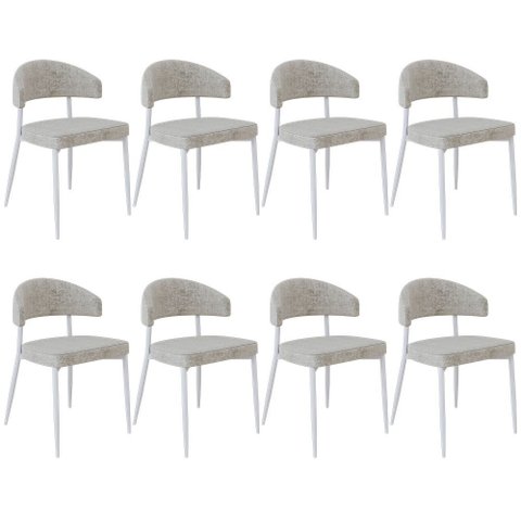 Kit 08 Cadeiras Estofada para Sala de Jantar Serena Branco C01 Linho Lautrec Off White - Lyam Decor