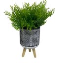 Ver imagem 1 de Vaso Preto e Branco Médio Tripé de Madeira Estampa Mosaica